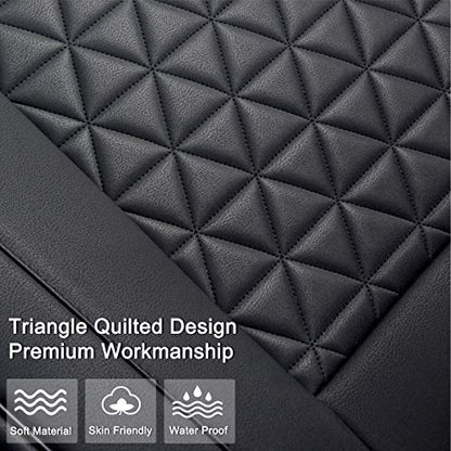 Black Panther Luxury PU Leather Rear Car Seat Cover Adjustable Length (49-55'') Back Seat Protector Fits 90% Vehicles (Sedan SUV Truck), for Seat Bottom Only, Triangle Quilting Design, Black - color: Rear Black