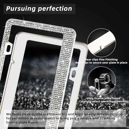 OKLPF White Bling License Plate Frames for Women, 2 Pack, Clear Rhinestone - color: white