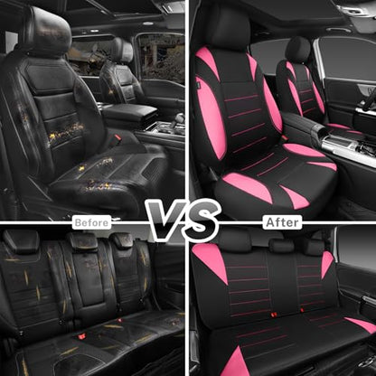 CAR PASS Waterproof Car Seat Covers Full Sets, Universal Fit Seat Covers for Cars, EVA Neoprene Seat Cover Set Full Sets, Interior Covers for Auto SUV,Vans,sedans, Trucks,(Black Pink) - color: pink