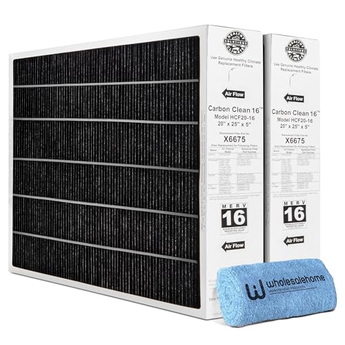Lennox X6675 20x25x5 Air Filter, Lennox Healthy Climate Carbon Clean Merv 16 Home Furnace Filter for HVAC system 2 Pack with Cleaning Cloth