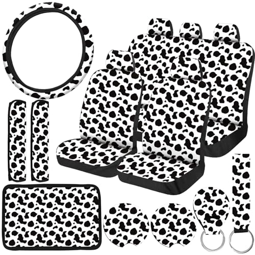 15 Pcs Car Steering Wheel Cover Center Console Armrest Pad Headrest Seat Belt Cover Handbrake Cover Keychain Coaster Full Set Car SUV (Blake) - color: Blake