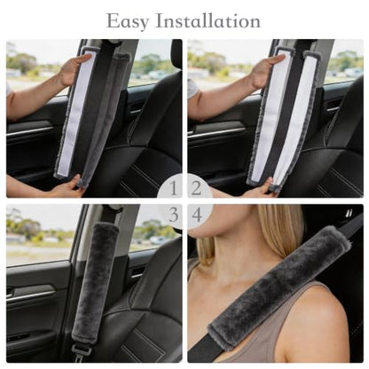 Amooca 2-Pack Soft Furry Universal Seatbelt Cover Car Shoulder Pad - color: Dark Gray, size: 10.5in 2pack