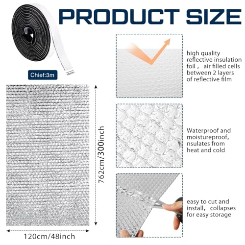 Frienda Rv Window Reflective Cover Camper Insulation Roll, 47.2inchx25ft - size: 47.2inch*25ft