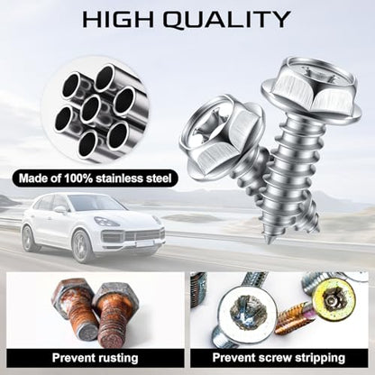 LivTee Rustproof License Plate Screws for Securing License Plates Frames and Covers on Cars and Trucks, 4 Sets Premium Stainless Steel Self Tapping Mounting Bolts, Silver - color: Cross-Silver, size: 4 Pack
