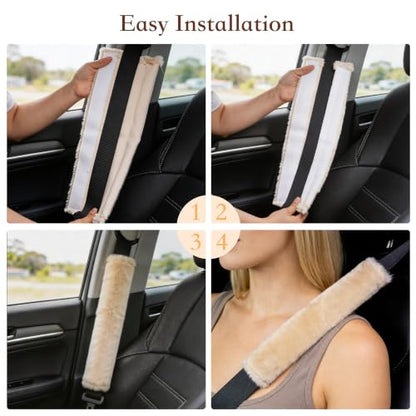 Amooca 2-Pack Soft Furry Universal Seatbelt Cover Car Shoulder Pad - color: Beige, size: 10.5in 2pack