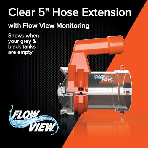 Camco Rhino RV Sewer Hose Extender PRO – 5″ Sewer Hose Extension — Torque-Grip Handle with Built-in LED Flashlight — The Easiest Way to Connect Your RV Sewer Hose (39570)