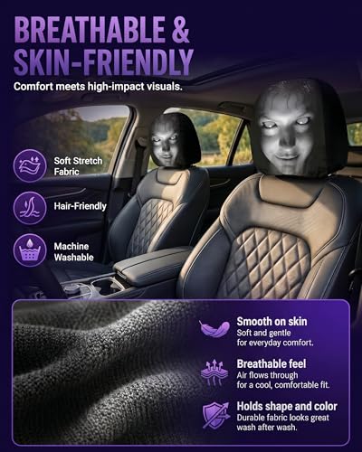 Creative Car Headrest Covers,Ghost Face Headrest Covers,Scary Covers for Cars,Stretchy Seat Headrest Protector,Funny Cover for Auto,Vehicle,Truck,SUV,Washable Elastic Fabric(2pcs-A) - color: 2pcs-A