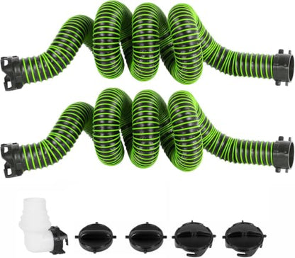 20FT RV Sewer Hose with Bayonet Fittings and 4-in-1 Adapter Elbow - color: Green, size: 20FT
