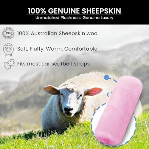 Andalus Genuine Sheepskin Car Seat Belt Cover Pad – Soft Fuzzy, Comfy Fluffy Seatbelt Covers, Shoulder Pad Neck Cushion Protector, Car Accessories for Woman, Man, Girl (Pink, 2-Pack) - color: Pink
