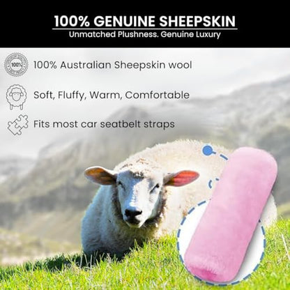 Andalus Genuine Sheepskin Car Seat Belt Cover Pad – Soft Fuzzy, Comfy Fluffy Seatbelt Covers, Shoulder Pad Neck Cushion Protector, Car Accessories for Woman, Man, Girl (Pink, 2-Pack) - color: Pink