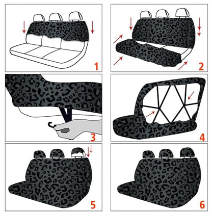 15 Pcs Black Leopard Print Printing Car Steering Wheel Cover Center Console Armrest Pad Headrest Seat Belt Cover Handbrake Cover Keychain Coaster Full Set Car SUV - color: Black