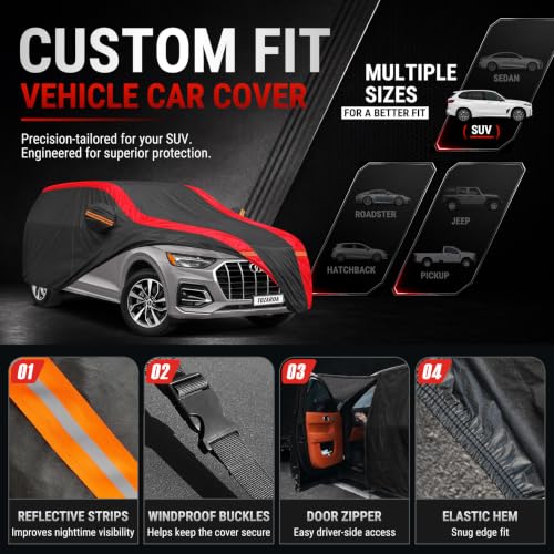 SUV Car Cover Custom Fit Q5/SQ5 (2009-2026) 100% Waterproof All-Weather Car Covers, Outdoor Full Exterior Cover with Winter, Sun, Rain and UV Protection with Windshield Sun Shade - size: Custom fit Q5