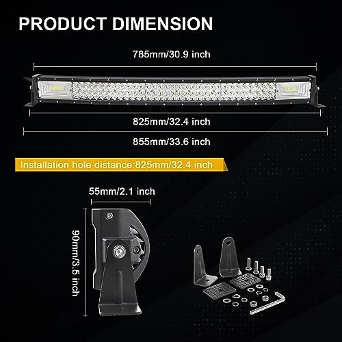 RIGIDON 32 Inch 405W Curved LED Light Bar with Wire Harness, 7D Triple Row Flood Spot Combo 40500LM Light Bar Waterproof Driving Boat Offroad LED Work Light for ATV UTV Truck Roof Bumper - size: 405W+Harness