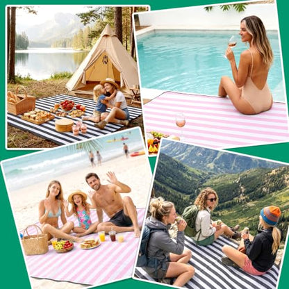 RYCHIC Waterproof Picnic Blanket Rug Outdoor Girlfriend Gf Gifts for Women Sweetest Day Boyfriend 1 One Year Anniversary Meaningful Cute Romantic Xmas First Valentines Men Him Bf - color: Striped Black