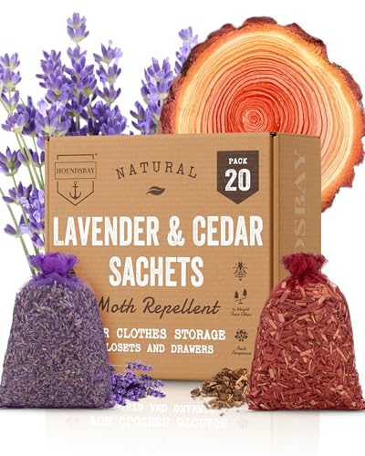 HOUNDSBAY Cedar and Lavender Sachets for Drawers and Closets 20 Packs