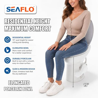 SEAFLO Porcelain RV Toilet with Elongated Bowl, 19” Residential Height, Gravity Flush, Foot Pedal Flush, Soft Close Seat, Easy Install, Camper Toilet, 4-Year Warranty, SFRTCH-02-01 - color: White (Porcelain Bowl)