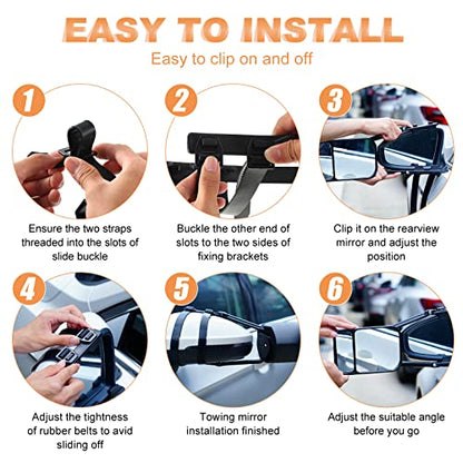 2 Pcs Black Car Towing Mirror Clip on Side Extension Towing Mirror