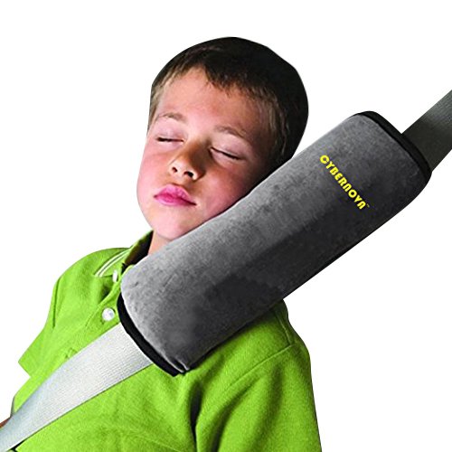CYBERNOVA Car Vehicle Seat Belt Harness Shoulder Pad Cover Cushion Head Support for Kids Baby (Grey) - color: GREY