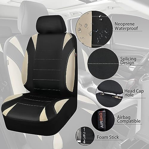 CAR PASS Waterproof Car Seat Covers Full Sets, Universal Fit Seat Covers for Cars, EVA Neoprene Seat Cover Set Full Sets, Interior Covers for Auto SUV,Vans,sedans, Trucks,(Black and Beige) - color: Beige Full Sets