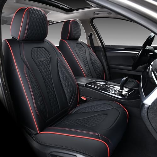 Coverado Seat Covers, Car Seat Covers Front Seats, Black Car Seat Cover, Waterproof Automotive Seat Covers, Seat Cushion, Front Car Seat Covers Leatherette Car Seat Protector Universal Fit Most Cars - color: Black&Red line, size: FrontPair