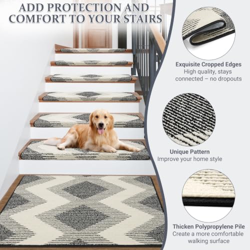 Stair Landing Tread Non Slip, 30"x30" Stair Landing Mat with Tape - color: Brack and Beige, size: 30"x 30"