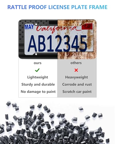American Flag License Plate Frames, Black Patriotic Car Tag Holder 2 Pack - style: Black-Plastic