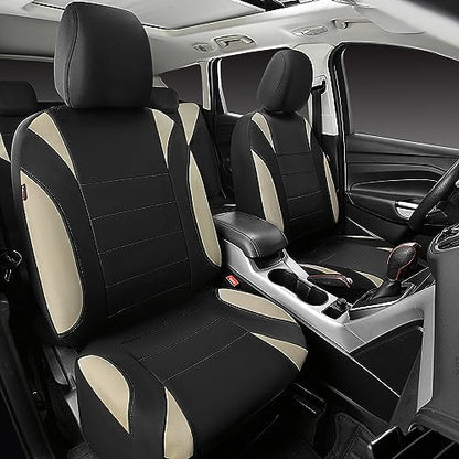 CAR PASS Waterproof Car Seat Covers Full Sets, Universal Fit Seat Covers for Cars, EVA Neoprene Seat Cover Set Full Sets, Interior Covers for Auto SUV,Vans,sedans, Trucks,(Black and Beige) - color: Beige Full Sets