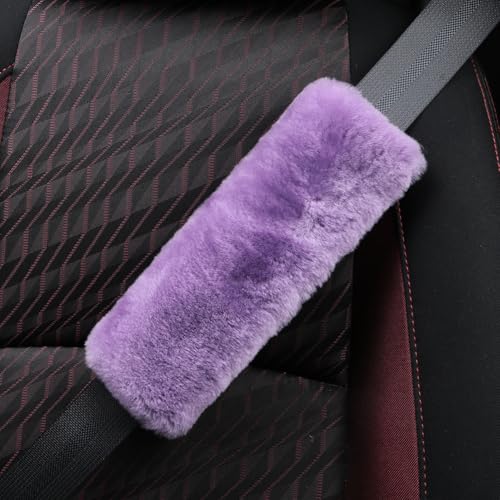 AOGELAN 2 Pack Fluffy Genuine Sheepskin Car Seat Belt Cover Pad Purple - color: Purple