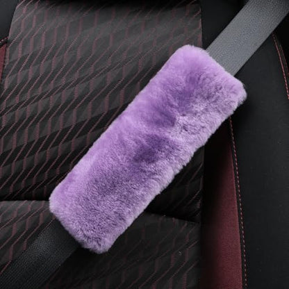 AOGELAN 2 Pack Fluffy Genuine Sheepskin Car Seat Belt Cover Pad Purple - color: Purple