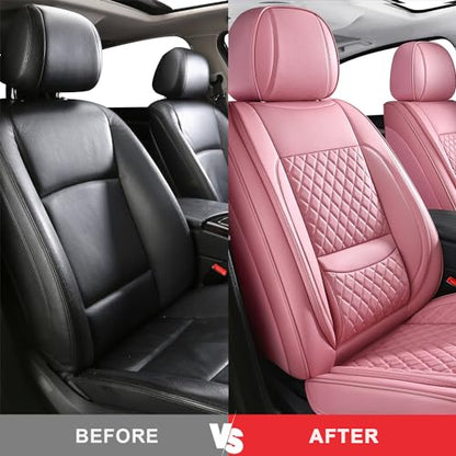 MIROZO Front Seat Covers Full Coverage,Leather Seat Covers Universal Fit - color: Pink, size: 2CPS Front