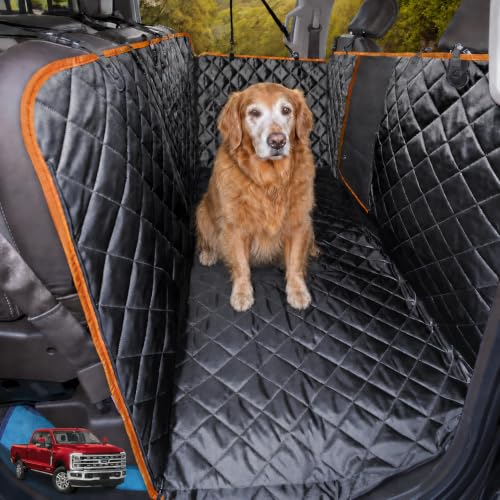 Dog Seat Cover for Trucks with Flip-Up Rear Seats, Full-Coverage Floor Hammock for Large Dogs, Waterproof Nylon Oxford Protector for Full-Size Crew Cab F-150, Silverado, Sierra and Ram - color: BLACK