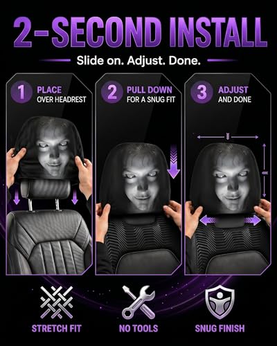 Creative Car Headrest Covers,Ghost Face Headrest Covers,Scary Covers for Cars,Stretchy Seat Headrest Protector,Funny Cover for Auto,Vehicle,Truck,SUV,Washable Elastic Fabric(2pcs-A) - color: 2pcs-A