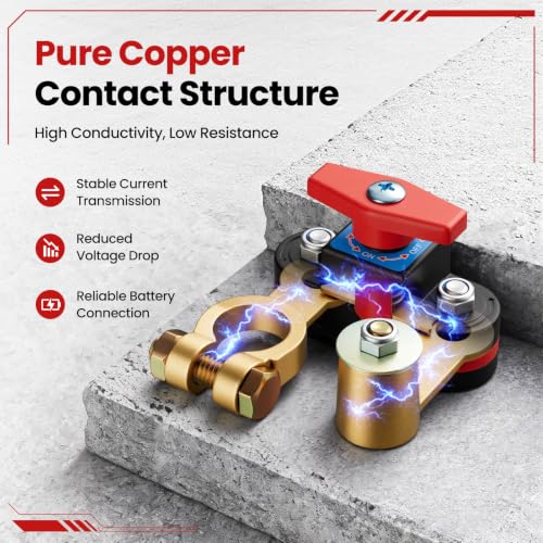 Adjustable Battery Disconnect Switch, Pure Copper, 12V-48V, 2 Pack