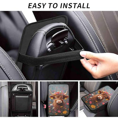 Universal Car Center Console Cushion Pad, Cute Highland Cow Flowers Soft Waterproof Car Center Console Cover Auto Armrest Seat Box Cover Protector for Most Vehicle SUV Truck Car - color: Cute Highland Cow Flowers