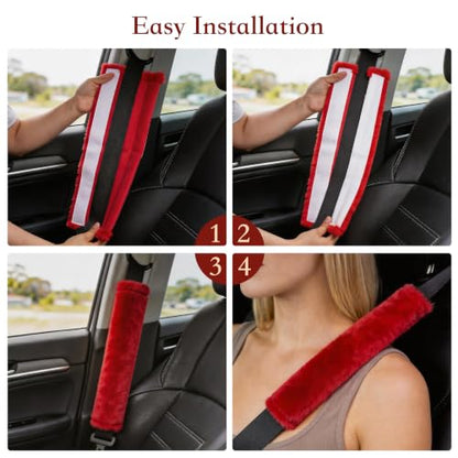Amooca 2-Pack Soft Furry Universal Seatbelt Cover Car Shoulder Pad - color: Red, size: 10.5in 2pack