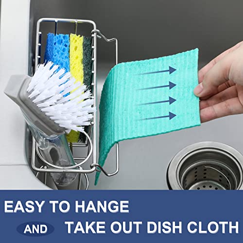 3-In-1 Sponge Holder for Kitchen Sink with Suction Cups & Adhesive Hook , In-sink Sponge Holder, Wall Hanging Sink Caddy Organizer Rack - Sponge, Dish Cloth, Brush, Scrubber - 304 Stainless Steel - color: Silver