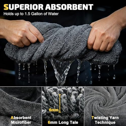 SMINDER 1400 GSM Car Drying Towels Car Detailing– XXL Microfiber Towels for Cars, Trucks (36" x 24"), Ultra-Absorbent, Streak-Free, Scratch-Free, No Water Spots, Double-Twist Pile & Edgeless Design - color: Gray