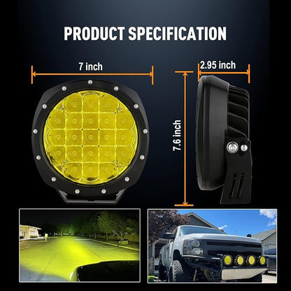 BIGLION.X 7Inch Round LED Amber Driving Offroad Lights 2PCS 210W 32000LM Amber Off road Lights LED Off Road Light Round Waterproof IP68 IP69K 12V 24V for Pickup Trucks SUV ATV UTV 4x4 - color: Amber, size: 7Inch