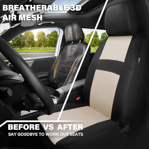CAR PASS Car Seat Covers Front Seats Only, 3D Air Mesh Car Seat Cover with 5mm Composite Sponge Inside,Airbag Compatible Universal Fit SUV,Vans,sedans, Trucks, Automotive Interior Covers(Black Beige) - color: Black and Beige, size: Two Front