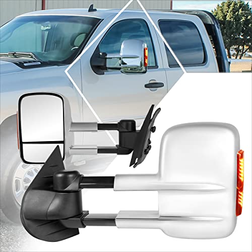 [Pair] Manual Telescopic Tow Towing Mirrors Side Mirrors w/LED Signal Compatible with Silverado Sierra 07-14,Chrome - color: Chrome / Amber