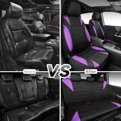 CCAR Pass Neoprene Wetsuit Seat Covers, Waterproof Car Seat Covers Full Sets with 5mm Composite EVA, Universal Fit for Car Sedan, SUV Trucks Anti Slip with Airbag Compatible(Black Purple) - color: Purple