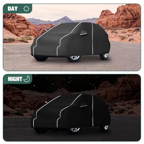 Fluorescent Strip Design Waterproof Car Cover Compatible for Honda Fit 2009-2020 All Weather 6 Layers Full Car Cover Safe Parking at Night with Storage Bag - size: Custom Fit Honda Fit