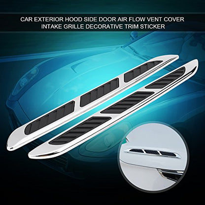 Car Air Flow Hood Vent, 2Pcs ABS Car Exterior Hood Side Door Air Flow Vent, Universal Hood Vent Intake Chrome Grille Side Scoop Hood Cover Intake Grille Decorative Trim Sticker