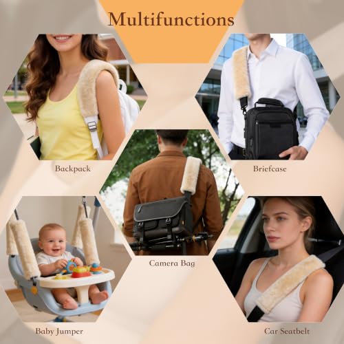 Amooca 2-Pack Soft Furry Universal Seatbelt Cover Car Shoulder Pad - color: Beige, size: 10.5in 2pack