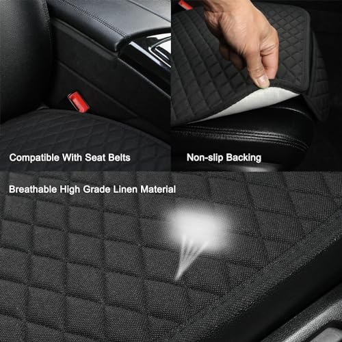 West Llama Linen Car Seat Covers,Bottom Seat Covers for Cars Include 1 Pair Front Driver Seat Pad Mat and 1 Rear Bench Cover Universal Fits 90% Vehicles,SUVs,Cars,Sedans(3Piece-Black) - color: Black, size: 2 Front Seat Covers+1 Rear Bench Seat Cover