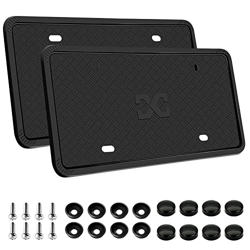 XCLPF Silicone Black License Plate Frame Covers 2 Pack- Front and Back Car Plate Bracket Holders. Rust-Proof, Rattle-Proof, Weather-Proof (Black) - color: 2 Pack Black