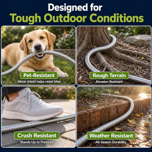 Metal Garden Hose 50 ft – 304 Stainless Steel Water Hose with Nozzle Sprayer, Garden Hoses Flexible, Lightweight, No Kink, Heavy Duty for Outdoor (50 ft) - size: 50 Feet