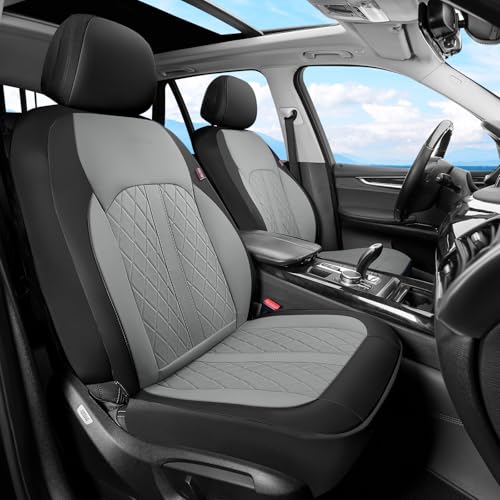 Coverado Universal Leather Seat Covers Front Seats, Front Seat Covers for SUV, Pickup Truck, Sedan, Automotive Vehicle Interior, Waterproof and Durable All Weather Protector，Black&Gray - color: Black&Gray, size: Front