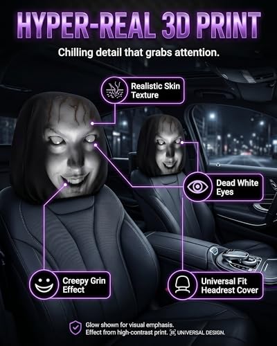 Creative Car Headrest Covers,Ghost Face Headrest Covers,Scary Covers for Cars,Stretchy Seat Headrest Protector,Funny Cover for Auto,Vehicle,Truck, SUV,Washable Elastic Fabric(2pcs-B) - color: 2pcs-B