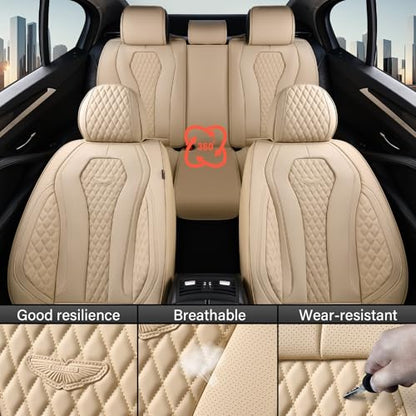 Coverado Automotive Seat Covers, Car Seat Covers Full Set, Beige Car Seat Cover, Car Seat Cushion Waterproof, Front Seats Back Seat Covers, Car Seat Protector Universal Fit Most Cars - color: Beige, size: FullSet